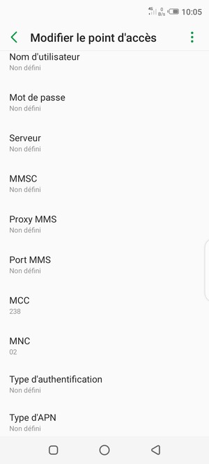 Faites défiler vers le bas et saisissez les informations Internet