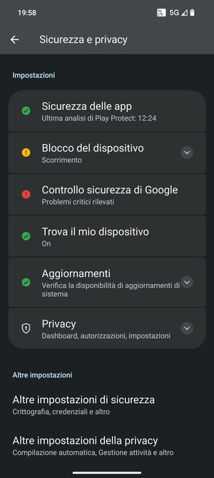 Scorri e seleziona Altre impostazioni di sicurezza