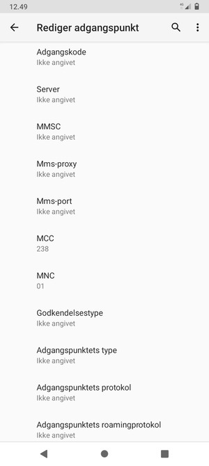 Scroll ned og indtast internet-oplysninger