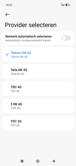 Selecteer een netwerkoperator uit de lijst
