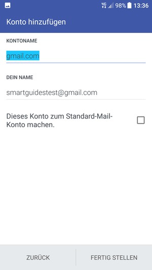Geben Sie Ihrem Konto einen Namen und geben Sie Ihren Namen ein. Wählen Sie FERTIG STELLEN
