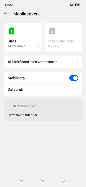 Velg SIM1 eller SIM2