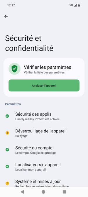 Pour activer votre écran de verrouillage, allez dans le menu Sécurité et confidentialité et sélectionnez Déverrouillage de l'appareil