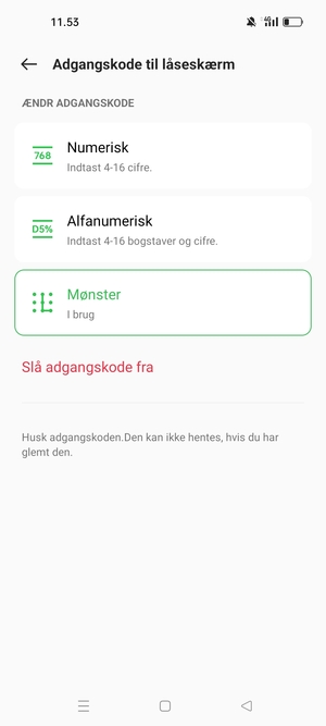 Din telefon er nu sikret med en skærmlås