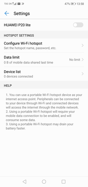 Select Configure Wi-Fi hotspot