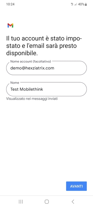 Scegli un nome per il tuo account e inserisci il tuo nome. Seleziona AVANTI