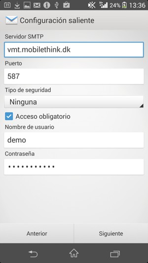 Introduzca la dirección de servidor saliente