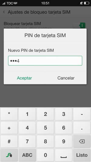 Introduzca su Nuevo PIN de tarjeta SIM y seleccione Aceptar