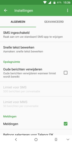 Selecteer GEAVANCEERD