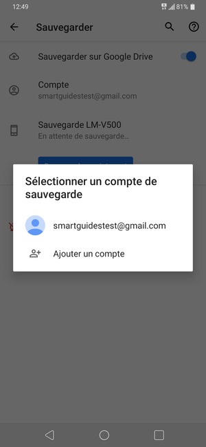 Sélectionnez votre compte de sauvegarde