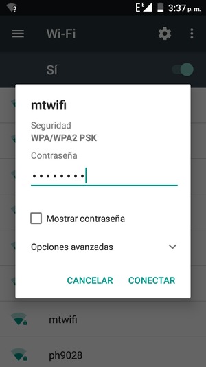 Introduzca la contraseña de Wi-Fi y seleccione CONECTAR