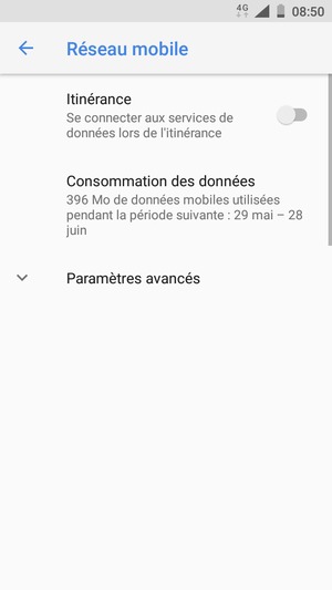 Sélectionnez Paramètres avancés