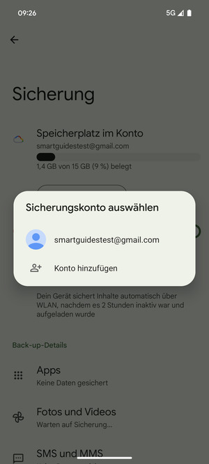 Wählen Sie Ihr Konto für Backup