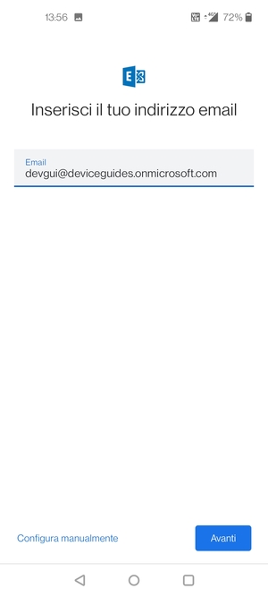 Inserisci il tuo indirizzo email e seleziona Configura manualmente