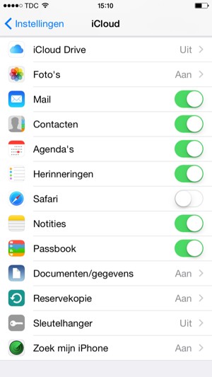 Selecteer de diensten waarvan u een back-up wilt maken
