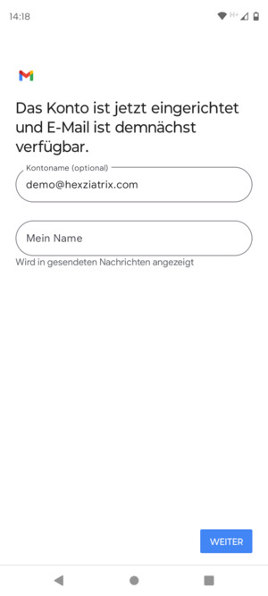 Geben Sie Ihrem Konto einen Namen und geben Sie Ihren Namen ein. Wählen Sie WEITER