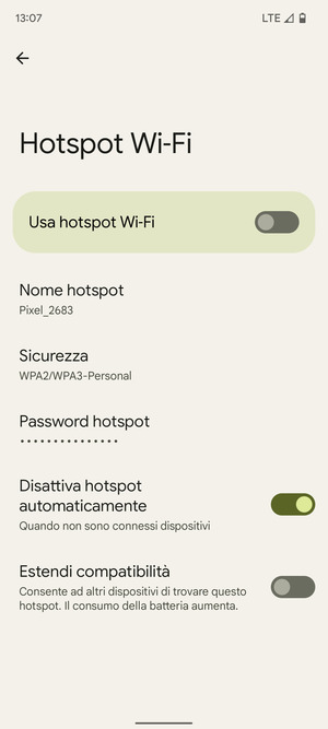 Seleziona Password hotspot