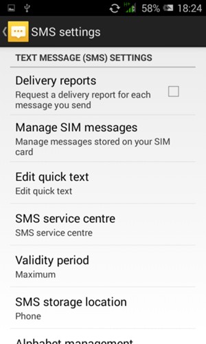 Select SMS service centre