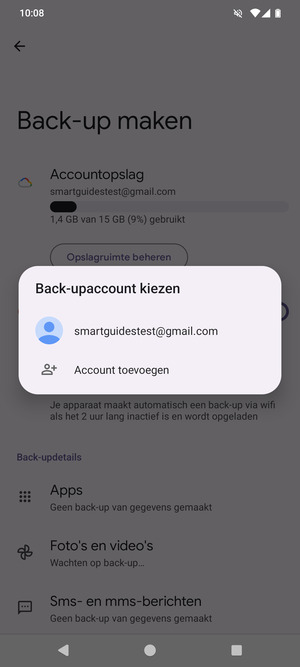 Selecteer uw back-up-account