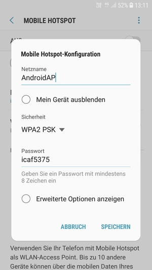Geben Sie ein Passwort mit mindestens 8 Zeichen ein und wählen Sie SPEICHERN