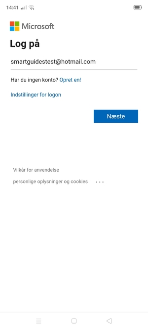 Indtast din e-mailadresse og vælg Næste