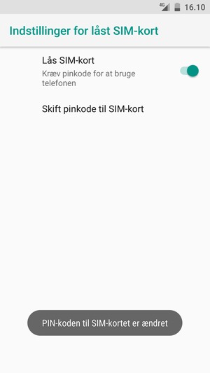 Din PIN-kode til SIM-kort er nu ændret