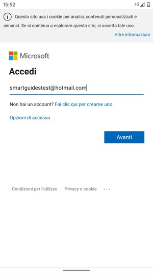 Inserisci il tuo indirizzo email e seleziona Avanti