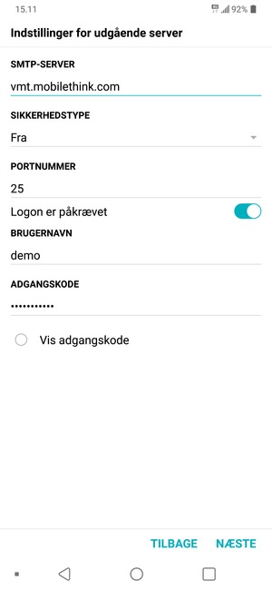 Indtast udgående serveradresse