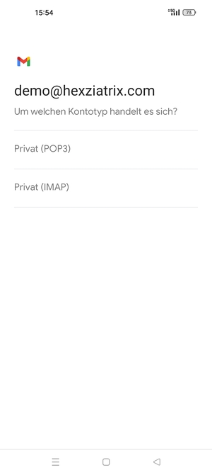 Wählen Sie Privat (POP3) oder Privat (IMAP)