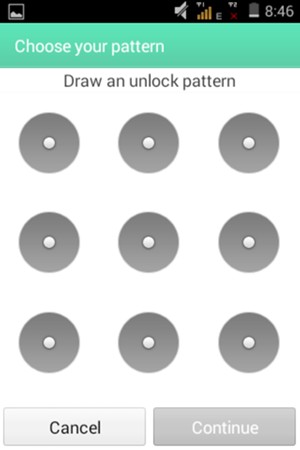 Draw an unlock pattern and select Continue