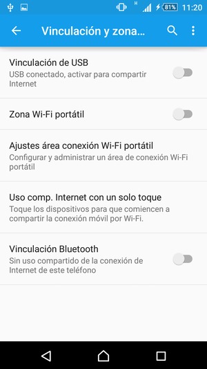 Seleccione Ajustes área conexión Wi-Fi portátil