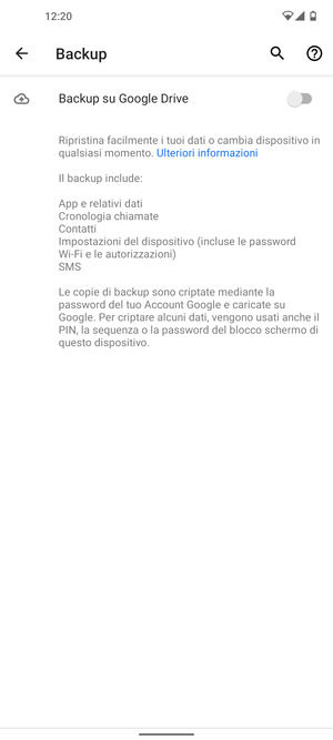 Attiva Backup su Google Drive