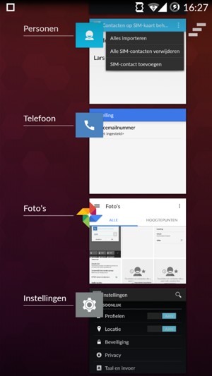 Selecteer Sluit alle om alle actieve apps te sluiten