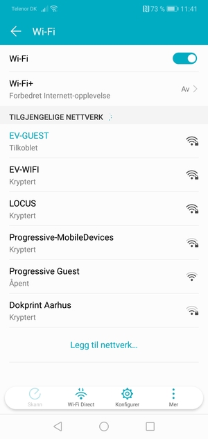 Du er nå koblet til Wi-Fi-nettverket