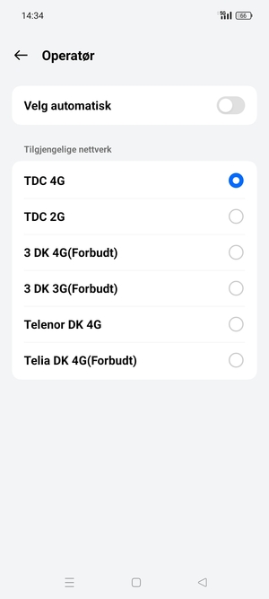 Velg en nettverksoperatør fra listen