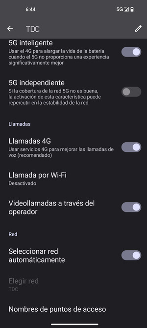 Para cambiar la red en caso de problemas de conectividad, desactive Seleccionar red automáticamente