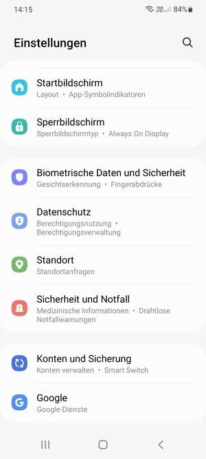 Scrollen Sie und wählen Sie Biometrische Daten und Sicherheit