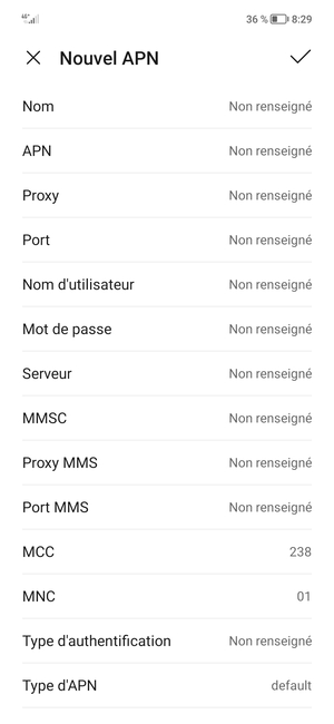 Saisissez les informations Internet