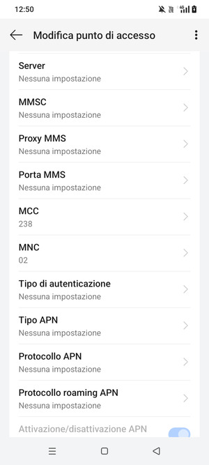 Scorri verso il basso e inserisci le informazioni di internet