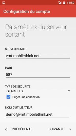 Saisissez l'adresse du serveur sortant
