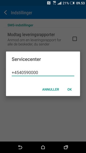 Indtast Servicecenter nummeret og vælg OK