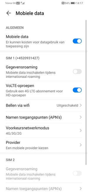Om van netwerk te wisselen in geval van netwerk problemen, selecteer Provider