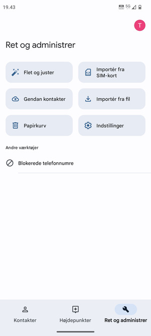 Vælg Importér fra SIM-kort