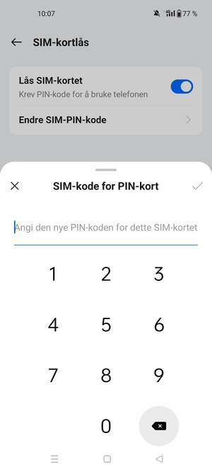 Skriv inn Ny PIN-kode for SIM-kort og velg OK