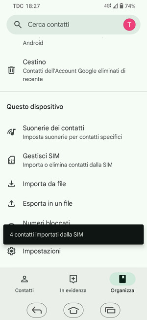 I tuoi contatti verranno salvati sul tuo account Google, e salvati sul tuo telefono la prossima volta che Google sarà sincronizzato.