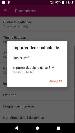 Sélectionnez Importer depuis la carte SIM