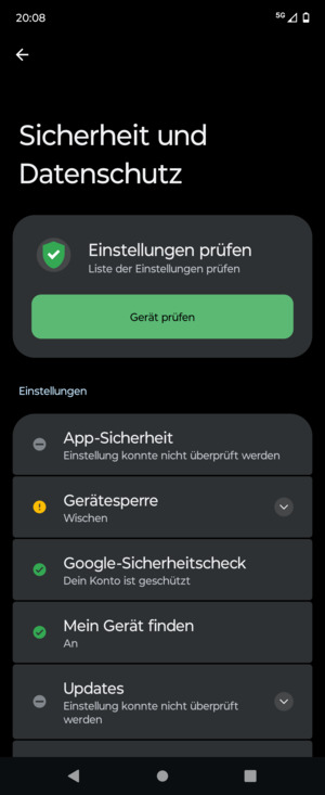 Um Ihre Bildschirmsperre zu aktivieren, gehen Sie zum Sicherheit und Datenschutz Menü und wählen Sie  Gerätesperre