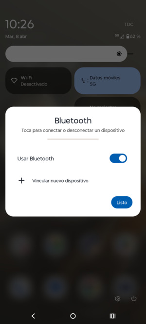 Desactive Usar Bluetooth