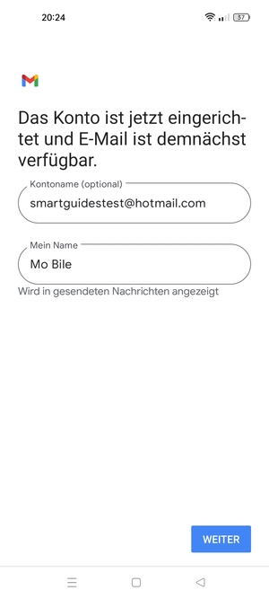 Geben Sie Ihrem Konto einen Namen und geben Sie Ihren Namen ein. Wählen Sie WEITER