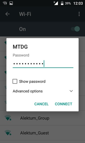 Enter the Wi-Fi password and select CONNECT